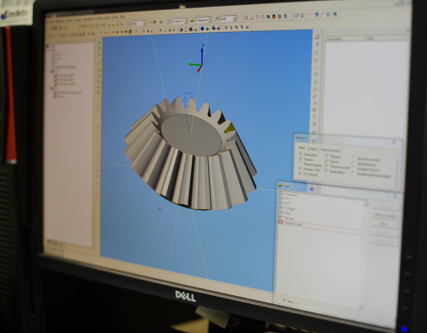 Tandwiel in CAD-software op pc-scherm